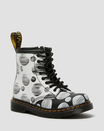 Dr Martens Toddler 1460 Polka Dot Leren Veterlaarzen Kinderen Zwart | NL 121CTV